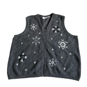 Vintage Modern Woman Wool Snow Flake Sweater Vest Plus Size Womens 26/28 Zipper‎